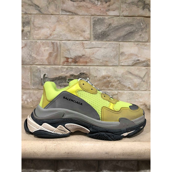 Balenciaga Triple S Sneaker Neon Yellow Grey Speed Flat Trainer 43 Men US 10 - Picture 5 of 12